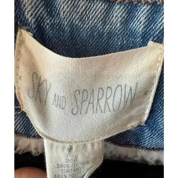 Sky and Sparrow Blue Denim Trucker Jacket with White Sherpa Lining XL - Picture 2 of 6